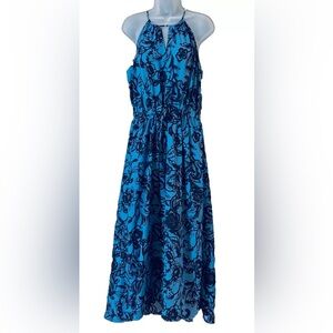 LOFT Long Maxi Dress Women’s Large Blue Hawaiian Tropical Floral Halter Resort